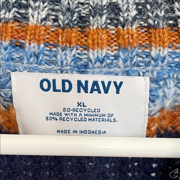 Really Warm Striped Blue and Orange Women's Sweater - Picture 2 of 3